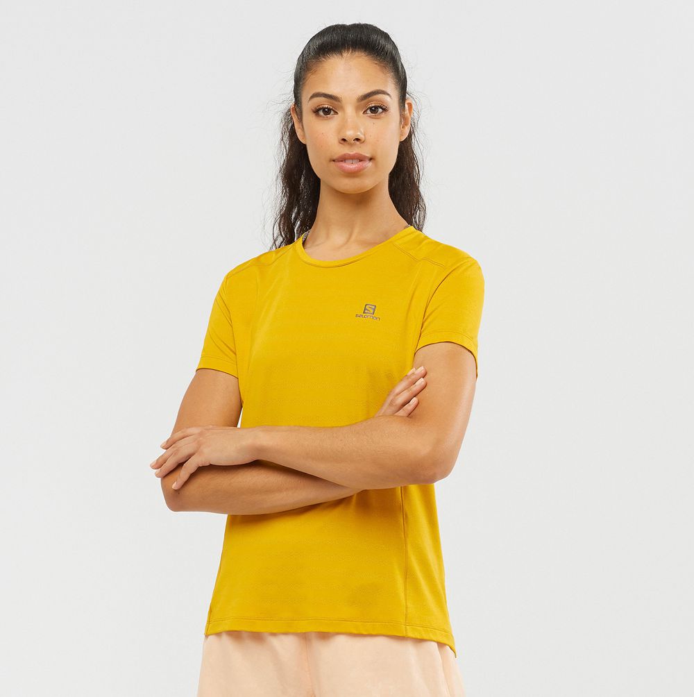 SALOMON XA W Philippines - Women's Tee Shirts - Yellow | 782135-XLR